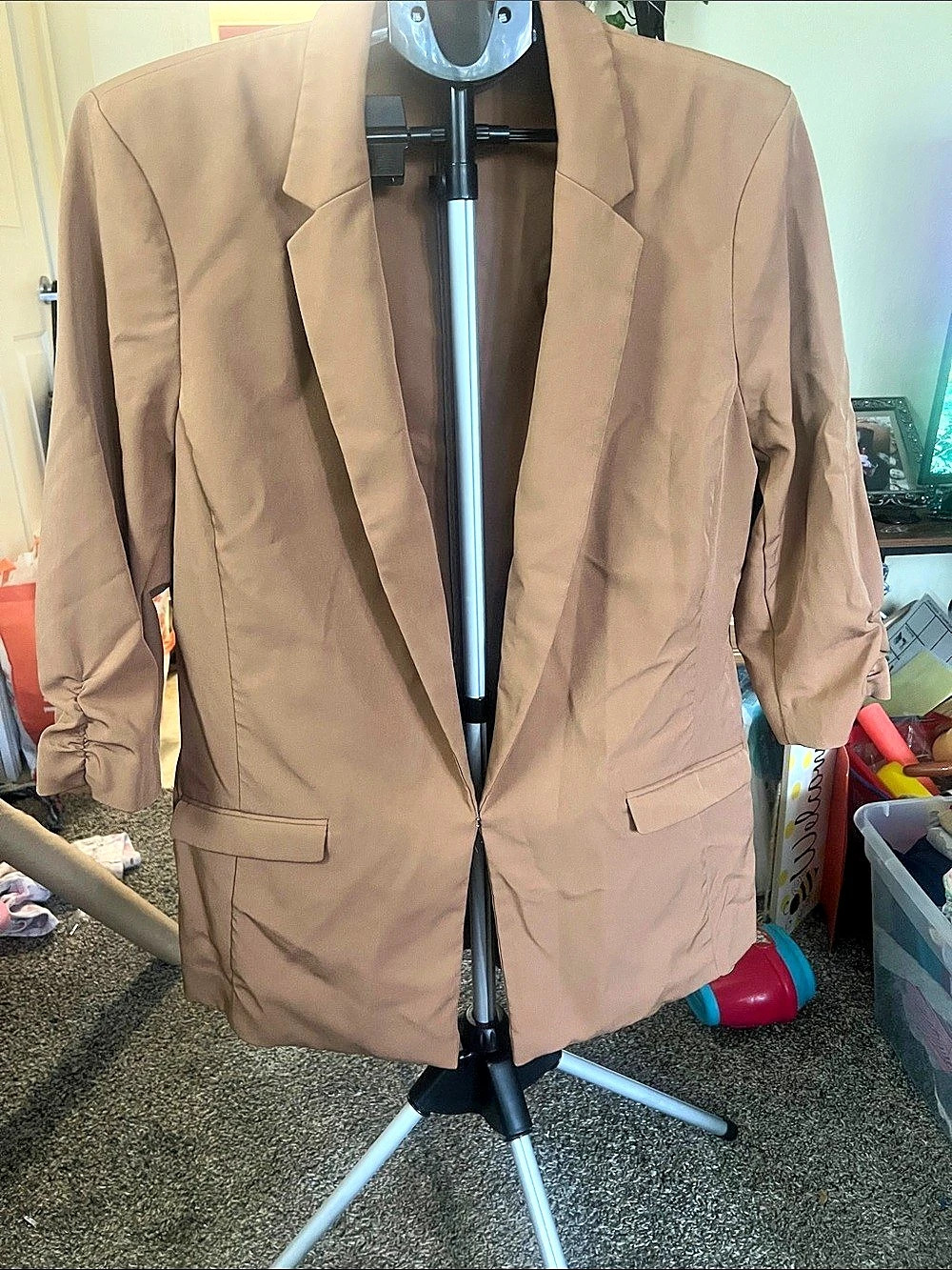 INC International Concepts 3/4-Sleeve Ruched Blazer Brown XL